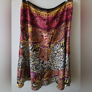 💕HP💕 Nygard Coĺlection 16 Brown, Yellow, Pink Orange & White Lined Midi Skirt